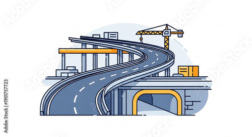 Highway road with tunnel and construction crane infrastructure