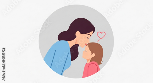 Loving mother kissing her little daughter on the forehead with a heart symbol expressing affection and love in a tender moment