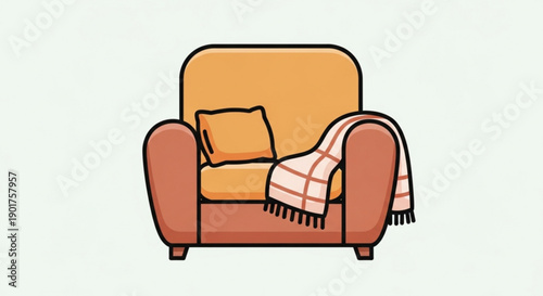 Cozy armchair with throw blanket and pillow in warm colors for home decor and comfort