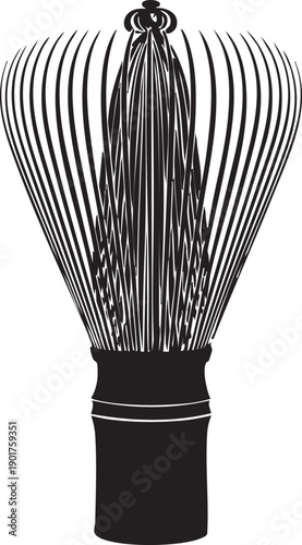 Silhouette of a Chasen, the bamboo whisk used in Japanese tea ceremonies, isolated on white background