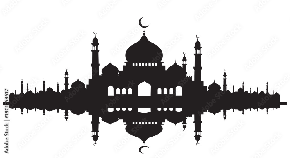 Obraz premium Mountain Mosque Silhouette at Dusk