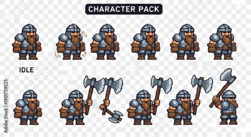 Pixel Art Viking Warrior Character Pack with Various Poses and Actions.