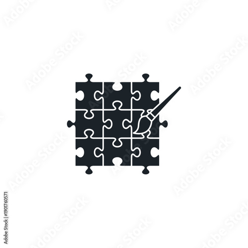 AI inpainting tool icon. Artificial intelligence brush filling missing part of image. Smart photo editing and restoration vector illustration.