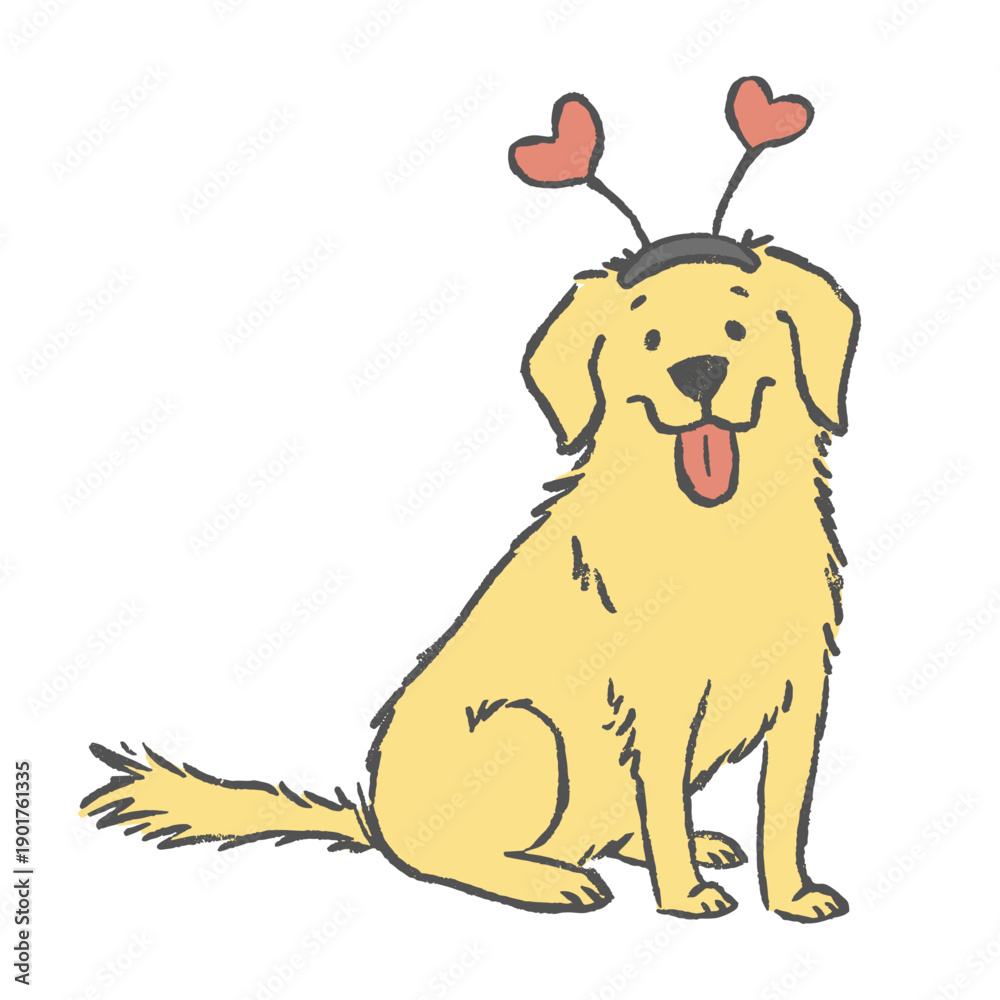 Fototapeta premium cute golden retriever wearing heart headband. pet valentines concept