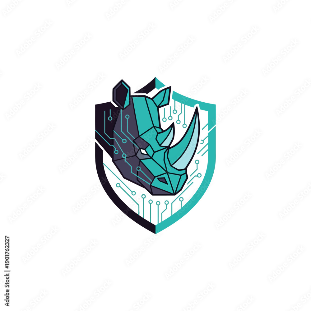 Fototapeta premium Minimalist Rhino Shield Logo Premium Flat Vector Design for Cybersecurity & Tech