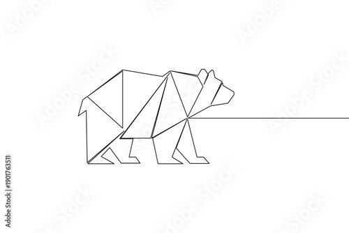 Walking bear one line art drawing on white background