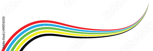 Abstract colorful wave background with Olympics ring colors. sport concept, multicolor striped frame, copy space for your text. Vector illustration. EPS 10 .