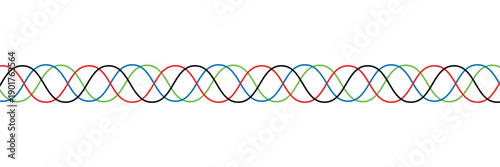 Abstract colorful wave background with Olympics ring colors. sport concept, multicolor striped frame, copy space for your text. Vector illustration. EPS 10 .