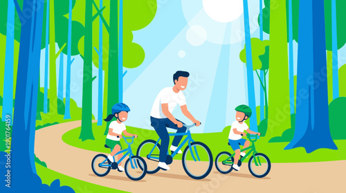 Family Biking Adventure in Nature Forest