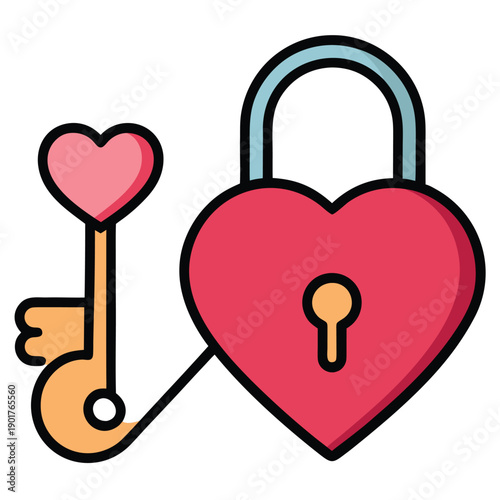 heart lock and key vector illustration romantic symbol icon