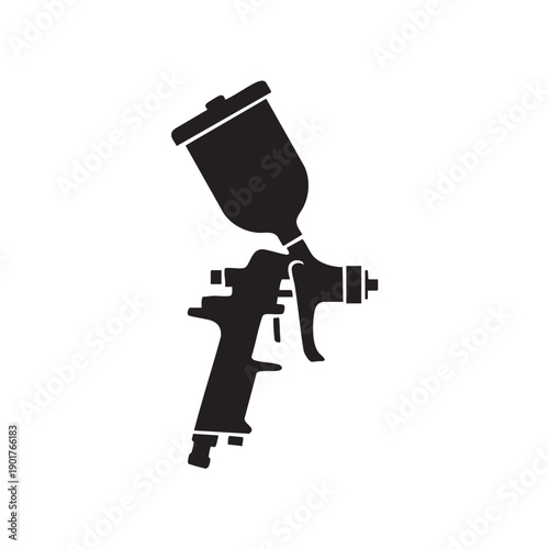 Professional paint spray gun silhouette for automotive coating and industrial surface finishing isolated on white background compressor tool for painting and varnishing applications in workshop use