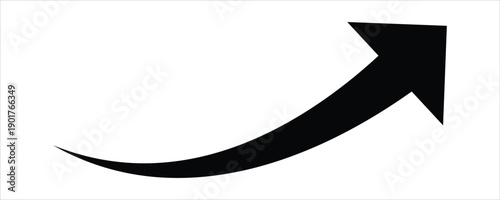 Black Curved Upward Arrow Illustrating Growth and Progress. Arrow indicating a forward direction or sharing action on a white background. Vector illustration.