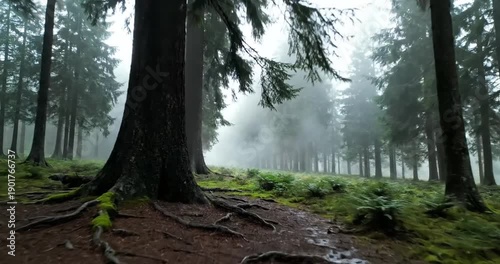 Wallpaper Mural Misty Forest with Tall Trees. Torontodigital.ca