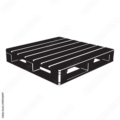 Black and white silhouette icon of empty wooden pallet for shipping and logistics, isolated on white background, graphic design element