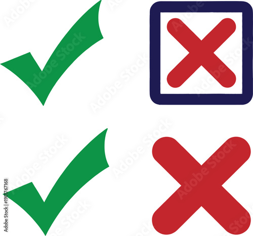 Green check marks and red cross symbols for approval and rejection