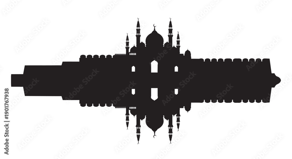 Fototapeta premium Ramadan Mosque Riverside Silhouette Cutout Design