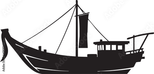 Silhouette of a traditional Japanese fishing boat