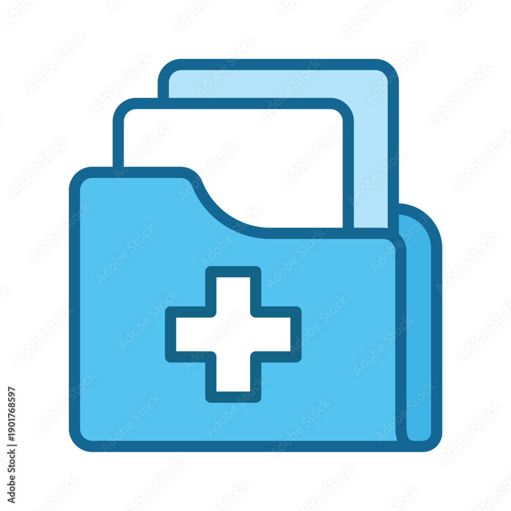 Fototapeta premium Blue medical records folder with a cross icon suitable for healthcare websites, medical brochures, hospital presentations, and pharmaceutical advertisements.
