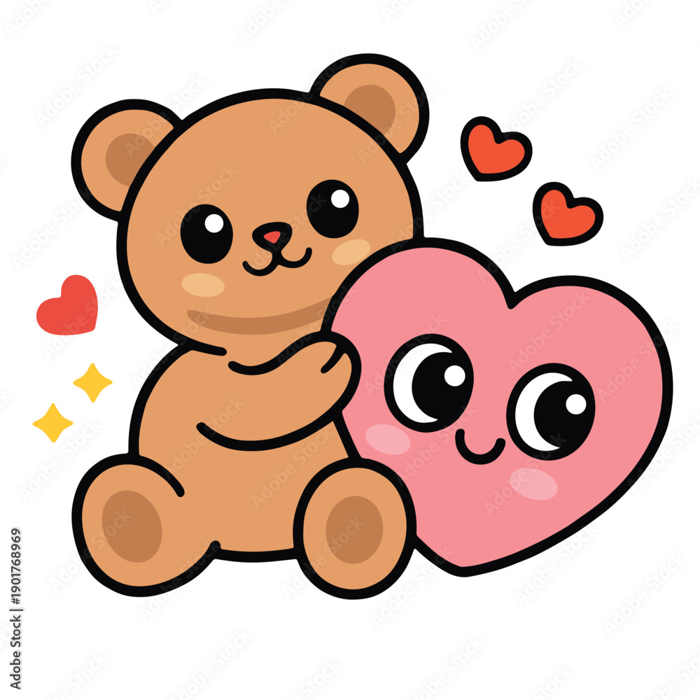 Obraz premium Cute bear heart cartoon love happy kawaii adorable friendship