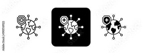 Global Health  Solid color and black line drawing vector illustration set