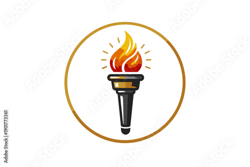 Golden circle framing a burning torch with radiating light