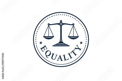 Vector seal with balancing scales and the word Equality