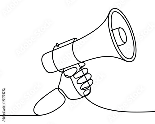 A hand holding a megaphone with a white background