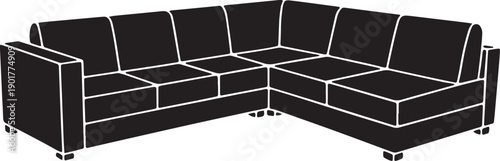 L-shaped sectional sofa silhouette furniture for living room interior design vector graphic