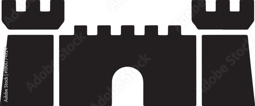 Medieval castle fortress silhouette with towers and gate for fantasy kingdom defense concept