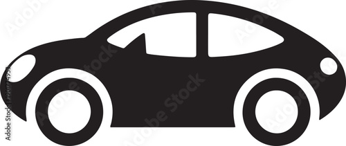 Minimalist black silhouette of compact four-door hatchback car on transparent background cutout graphic