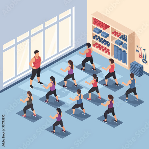 Group Fitness Class with Yoga Mats.