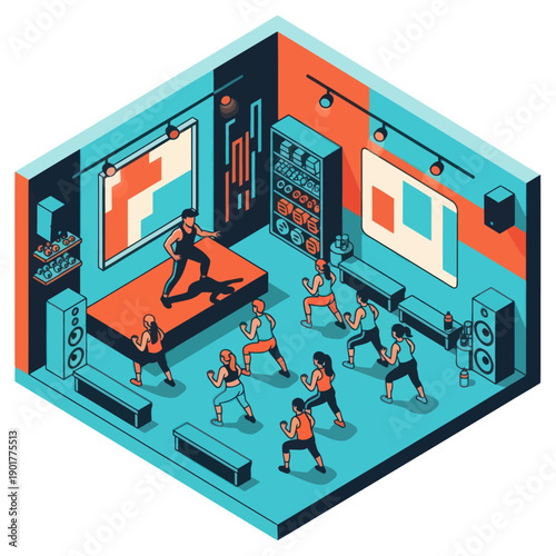 People Exercising in Modern Fitness Studio.