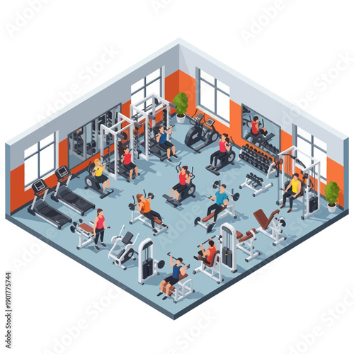 People Exercising in Modern Fitness Center.