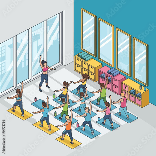 Group Fitness Class in Modern Studio.