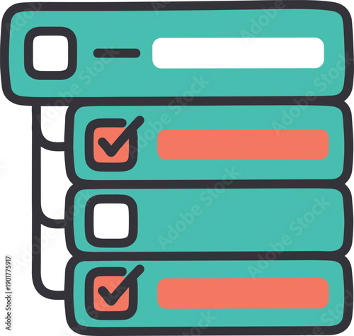 Server rack checklist icon in flat outline style