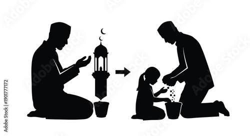 Ramadan Emblem Silhouette of Worshipper in Prostration