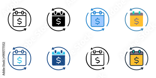 Recurring Contribution icons set multiple style collection. Editable stroke 
