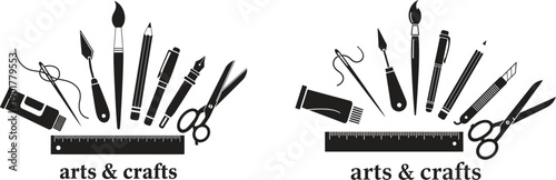 Black and white arts and crafts tools on a ruler