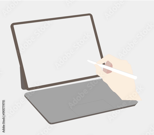 タブレットモックアップ_ペン入力する手