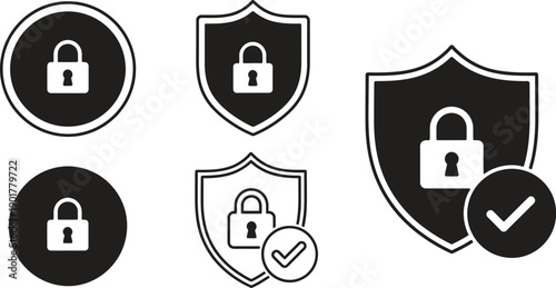 Secure protection icons with shields and locks for safety