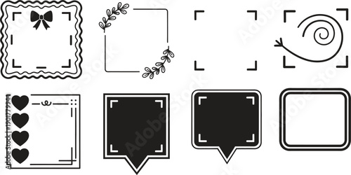 Set of modern black and white speech bubbles and frames for creative design