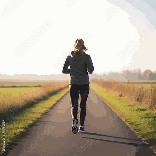Woman Running on Country Road
