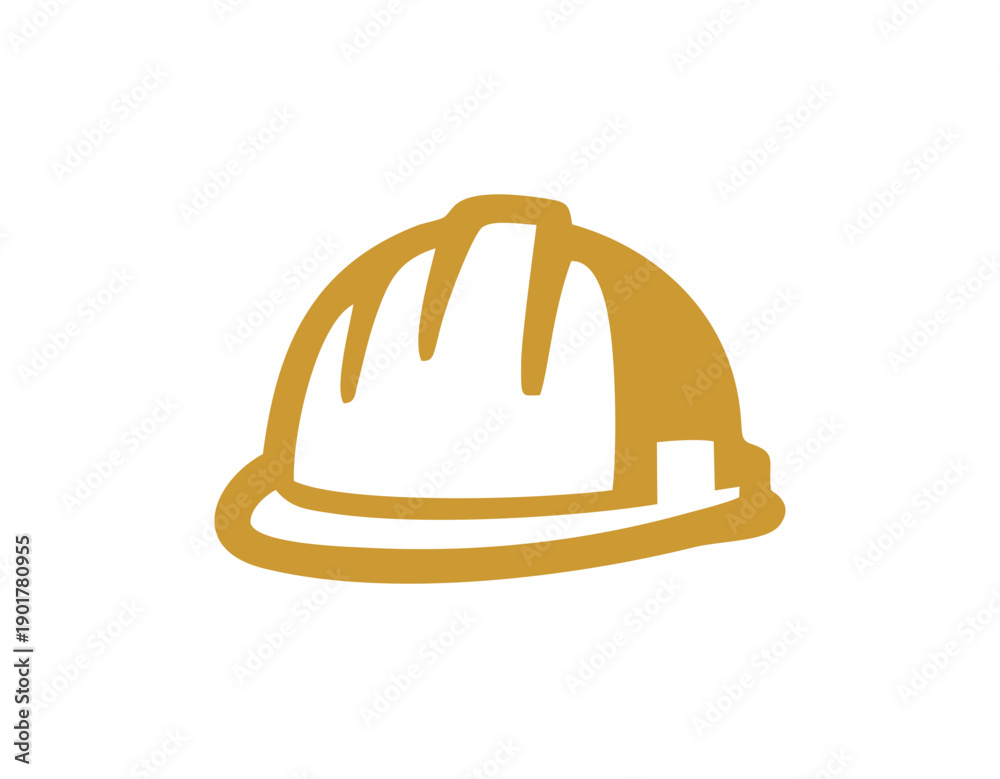 Fototapeta premium A simple, stylized golden yellow hard hat icon on a white background, representing safety.