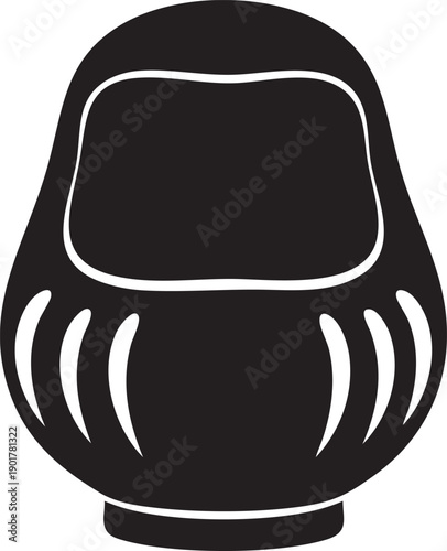 Daruma doll silhouette, traditional Japanese doll for luck and perseverance, black and white icon, isolated on white background