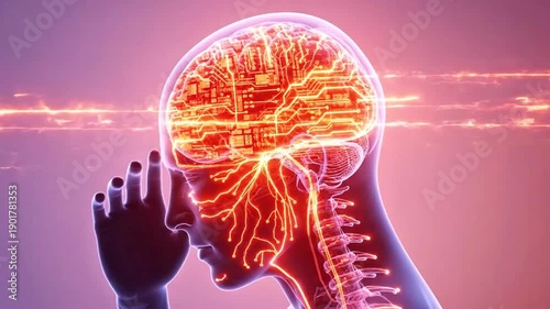 Wallpaper Mural A person experiencing a headache with a glowing brain in a video Torontodigital.ca