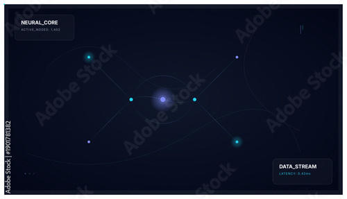 Detailed visualization of an abstract glowing blue neural network showing data streams and interconnected nodes representing artificial intelligence and advanced machine learning processing concepts.