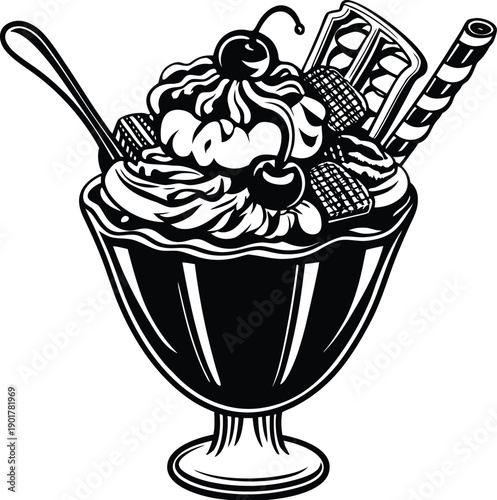 Black Delicious Classic chocolate ice cream Sundae Delight in Elegant Glass Cups