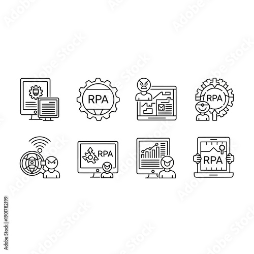 Robotic process automation RPA icons for business efficiency