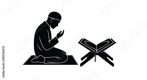 Ramadan Icon Silhouette of Muslim in Prayer