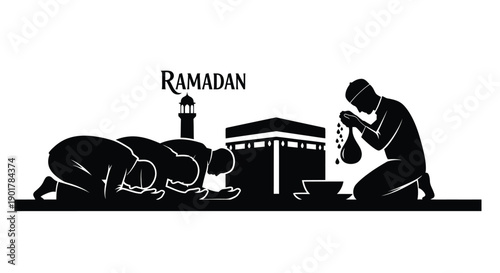 Ramadan Emblem Silhouette Prayer and Quran
